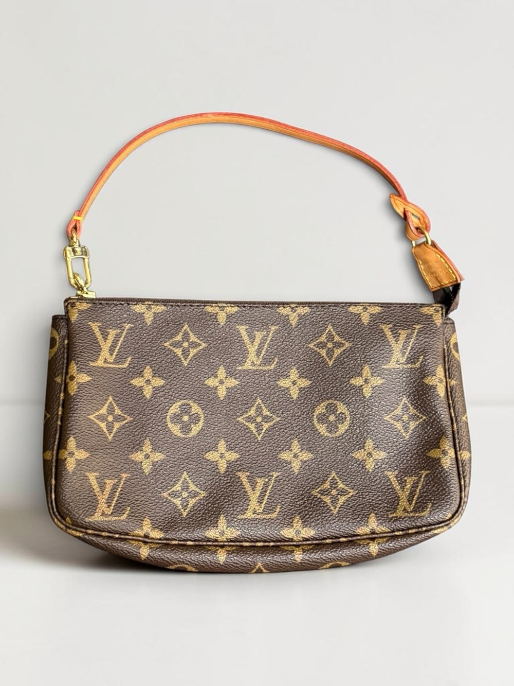Louis Vuitton Brown Monogram Canvas Shoulder Pochette with Tan Strap